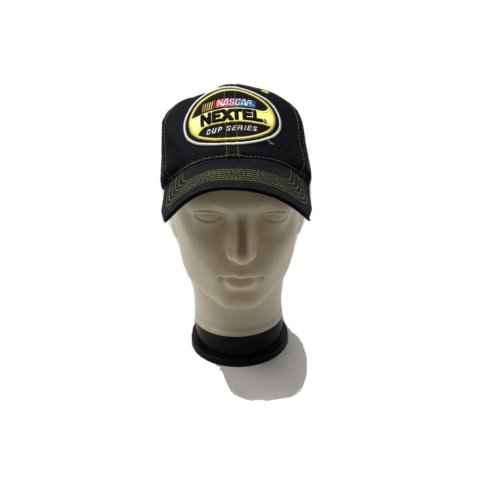 Vtg NASCAR Nextel Cup Series Strapback‎ Adjustable Baseball Cap Hat Black Yellow